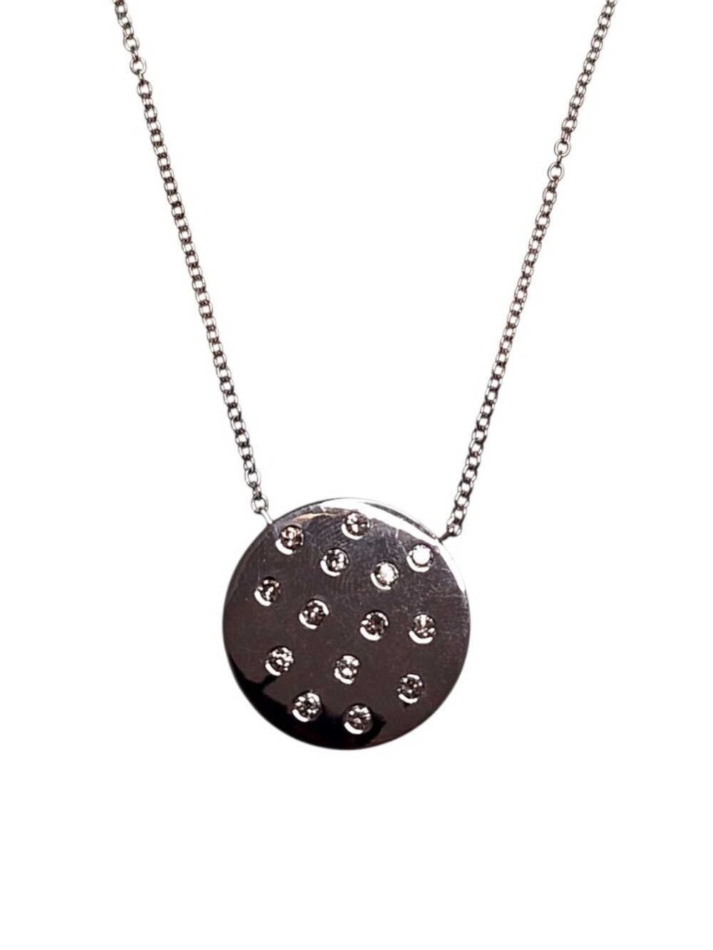 14K White Gold Diamond Disc Pendant Necklace #25307